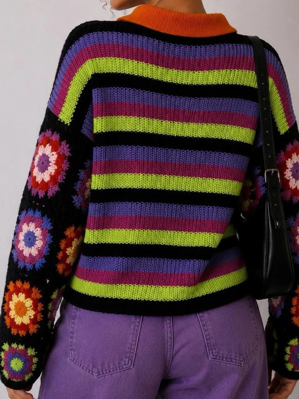 Colorblock Zip-Up Knit Sweater - Multicolor